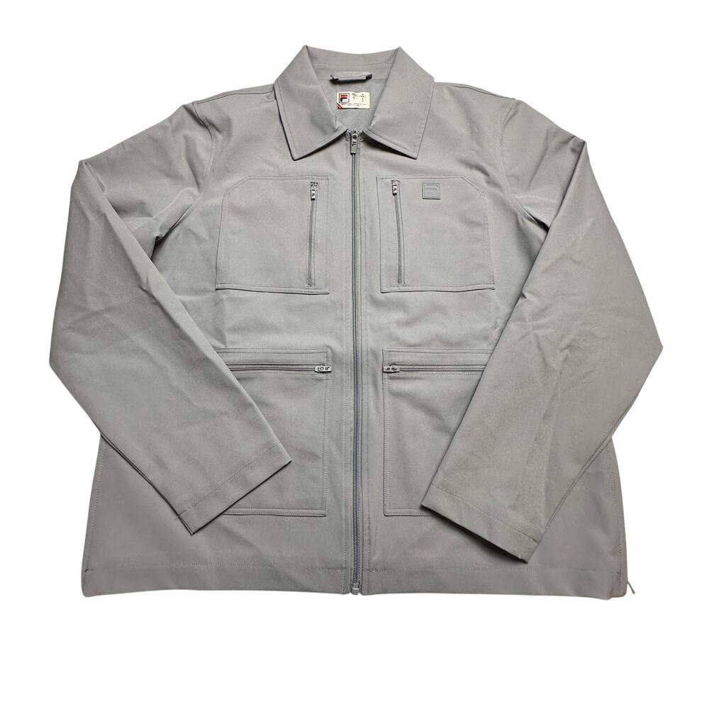FILA Men's Medium Gray Utility Jacket Full Zip 4 Pocket Stretch Workwear